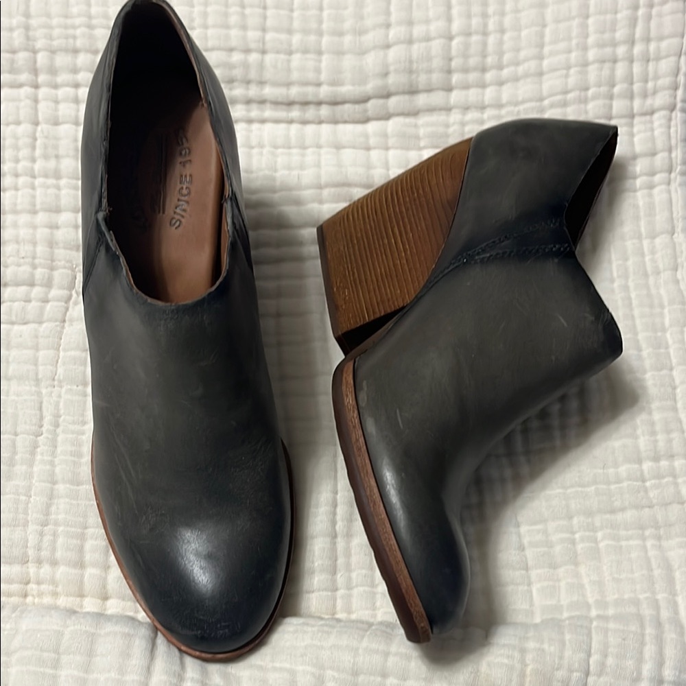New Gray kork ease Leather Ankle Boots with Brown Block Heel 8.5